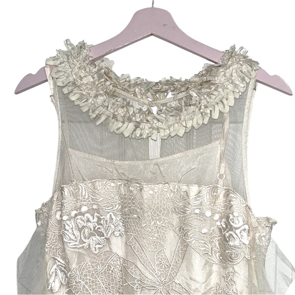 RARE Anthro Yoana Baraschi Vintage Ivory Embroidered Tulle Lace Slip Dress - 10 - Picture 3 of 15